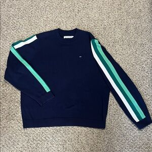 Outerknown Navy Sweater with Teal and White Stripes